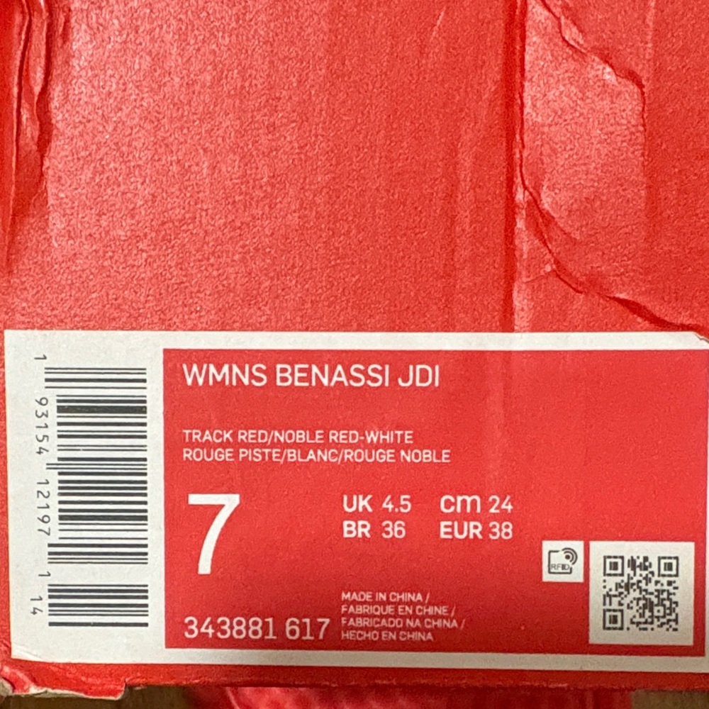 Nike Women’s Red and White Benassi JDI Slide Sandals Size 7❤️👍 - Picture 4 of 4
